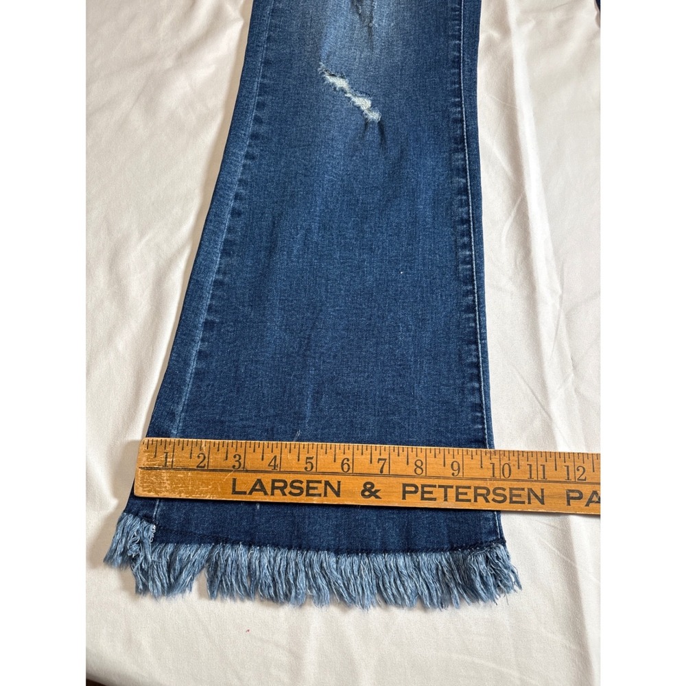 Distressed Frayed Hem Flare Jeans Medium Wash Ripped High Rise Denim Size Large - Picture 5 of 6